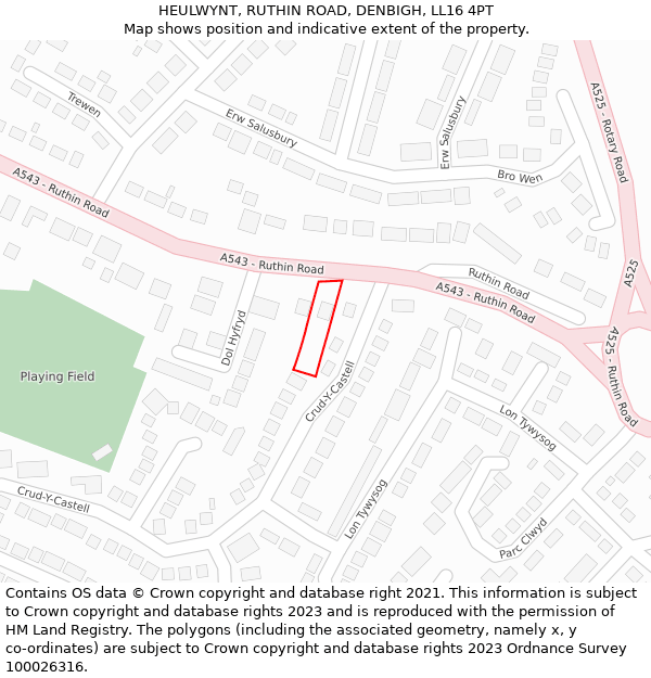 HEULWYNT, RUTHIN ROAD, DENBIGH, LL16 4PT: Location map and indicative extent of plot