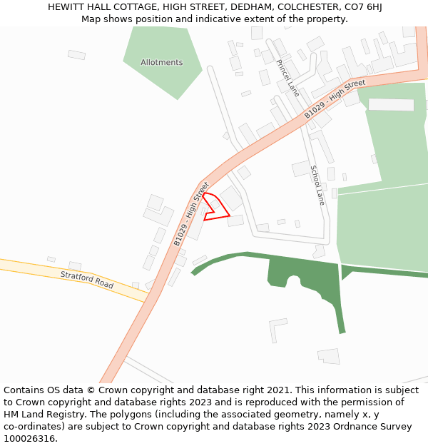 HEWITT HALL COTTAGE, HIGH STREET, DEDHAM, COLCHESTER, CO7 6HJ: Location map and indicative extent of plot