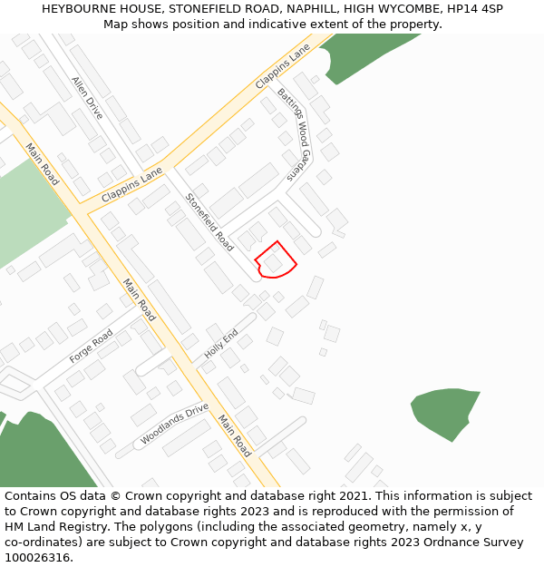 HEYBOURNE HOUSE, STONEFIELD ROAD, NAPHILL, HIGH WYCOMBE, HP14 4SP: Location map and indicative extent of plot