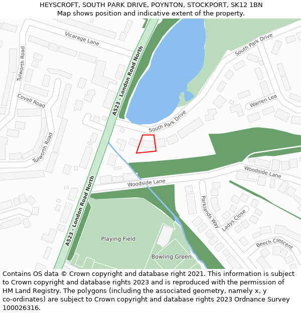 HEYSCROFT, SOUTH PARK DRIVE, POYNTON, STOCKPORT, SK12 1BN: Location map and indicative extent of plot