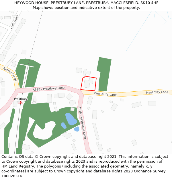 HEYWOOD HOUSE, PRESTBURY LANE, PRESTBURY, MACCLESFIELD, SK10 4HF: Location map and indicative extent of plot