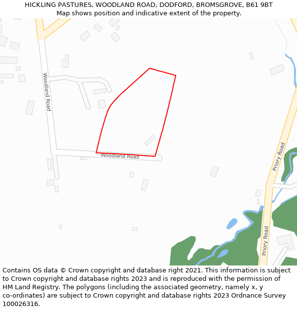 HICKLING PASTURES, WOODLAND ROAD, DODFORD, BROMSGROVE, B61 9BT: Location map and indicative extent of plot