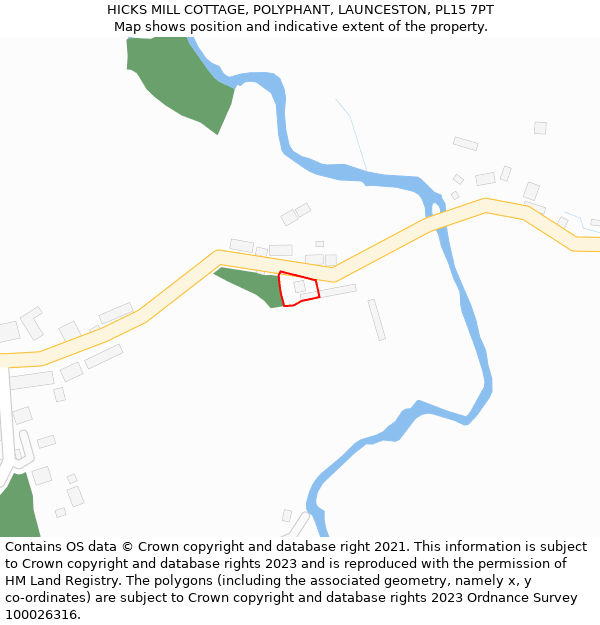 HICKS MILL COTTAGE, POLYPHANT, LAUNCESTON, PL15 7PT: Location map and indicative extent of plot