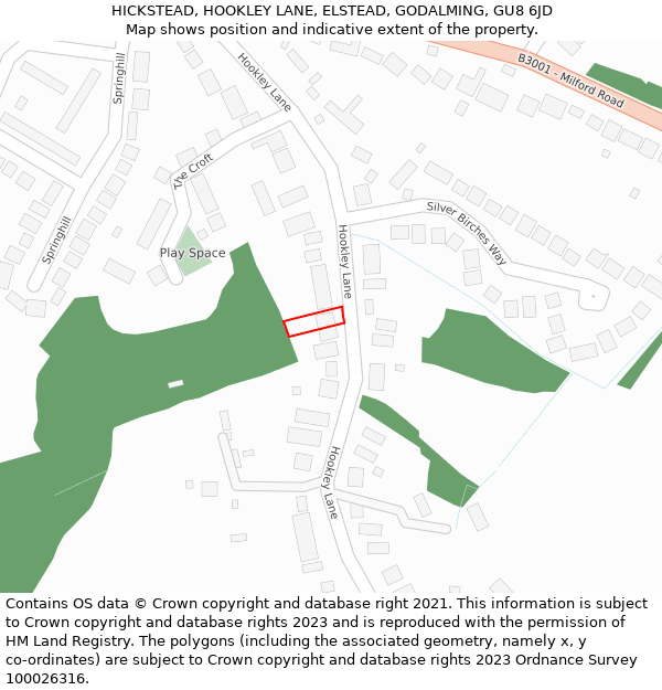 HICKSTEAD, HOOKLEY LANE, ELSTEAD, GODALMING, GU8 6JD: Location map and indicative extent of plot