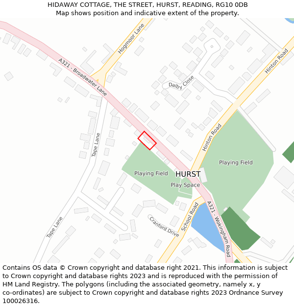 HIDAWAY COTTAGE, THE STREET, HURST, READING, RG10 0DB: Location map and indicative extent of plot