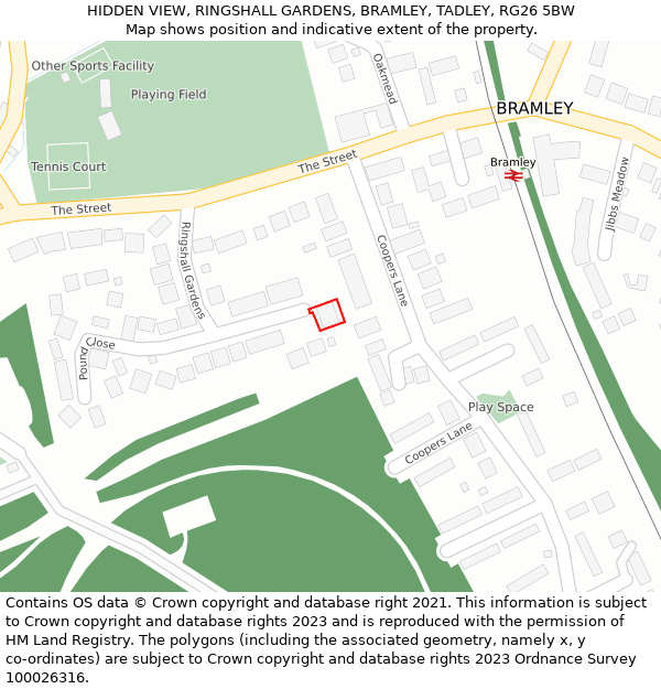 HIDDEN VIEW, RINGSHALL GARDENS, BRAMLEY, TADLEY, RG26 5BW: Location map and indicative extent of plot