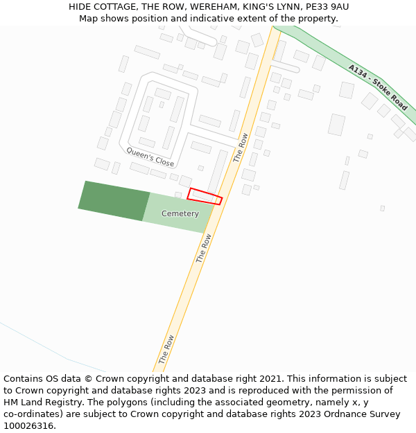 HIDE COTTAGE, THE ROW, WEREHAM, KING'S LYNN, PE33 9AU: Location map and indicative extent of plot