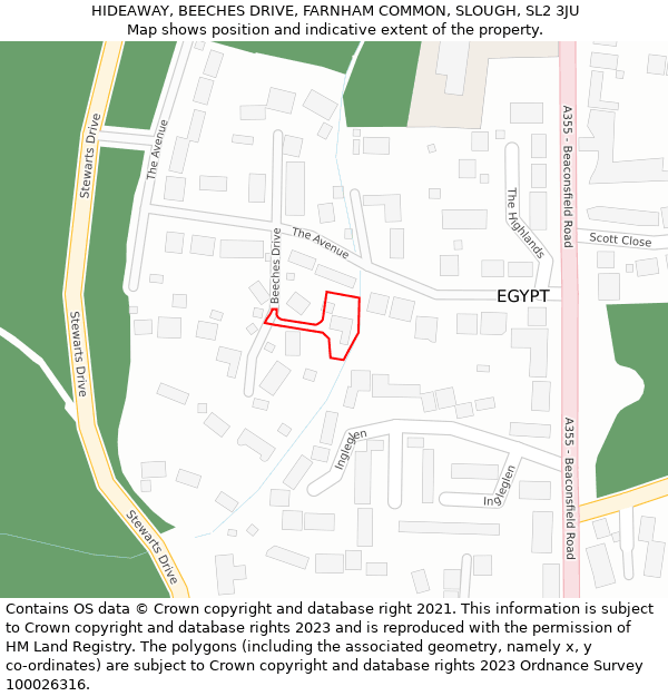 HIDEAWAY, BEECHES DRIVE, FARNHAM COMMON, SLOUGH, SL2 3JU: Location map and indicative extent of plot