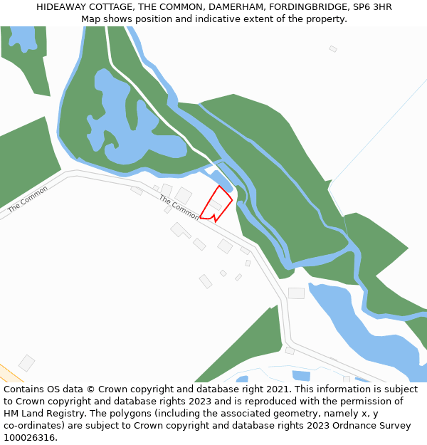 HIDEAWAY COTTAGE, THE COMMON, DAMERHAM, FORDINGBRIDGE, SP6 3HR: Location map and indicative extent of plot