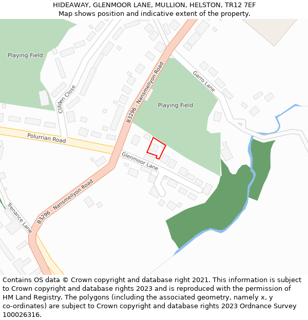 HIDEAWAY, GLENMOOR LANE, MULLION, HELSTON, TR12 7EF: Location map and indicative extent of plot
