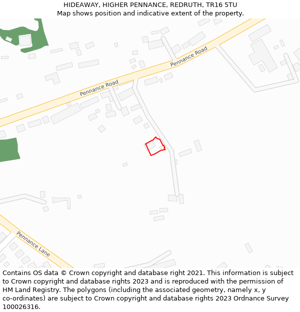 HIDEAWAY, HIGHER PENNANCE, REDRUTH, TR16 5TU: Location map and indicative extent of plot