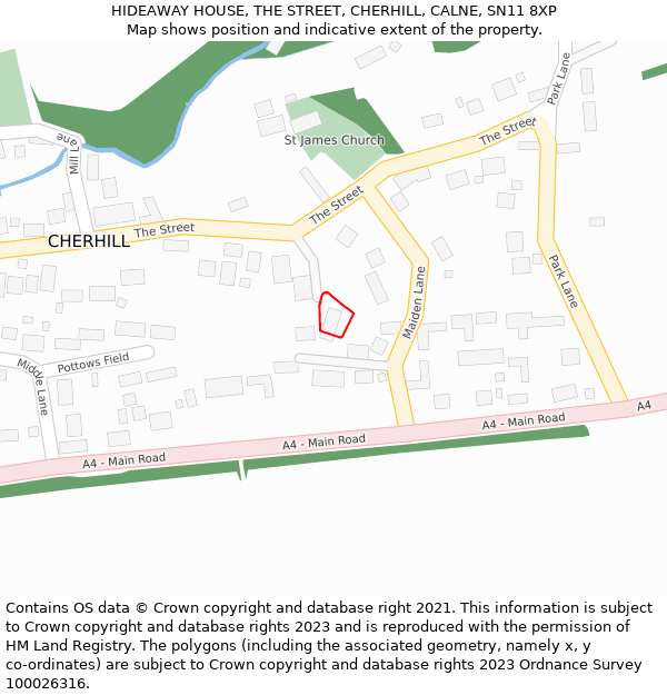 HIDEAWAY HOUSE, THE STREET, CHERHILL, CALNE, SN11 8XP: Location map and indicative extent of plot