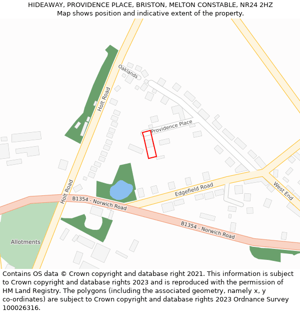 HIDEAWAY, PROVIDENCE PLACE, BRISTON, MELTON CONSTABLE, NR24 2HZ: Location map and indicative extent of plot