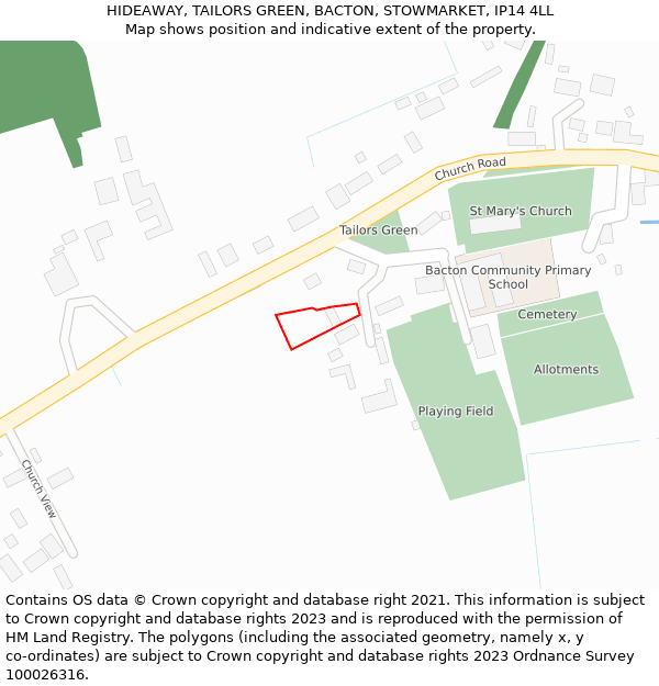 HIDEAWAY, TAILORS GREEN, BACTON, STOWMARKET, IP14 4LL: Location map and indicative extent of plot