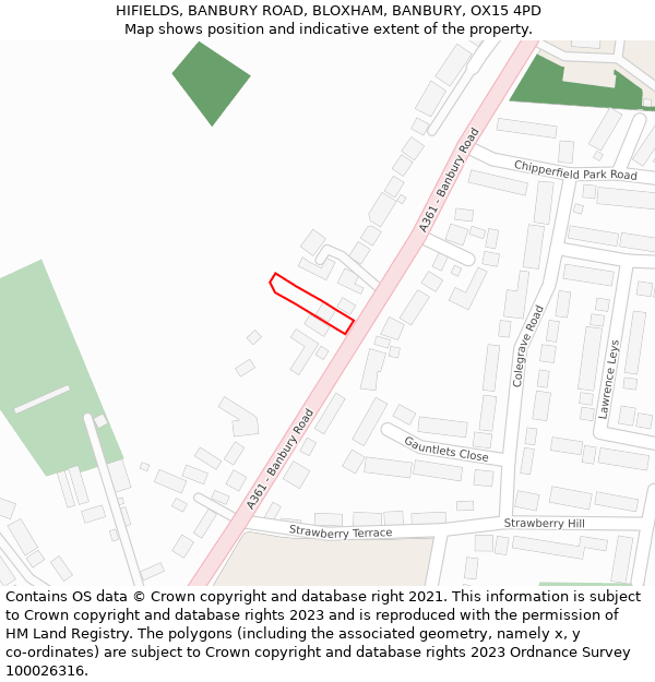 HIFIELDS, BANBURY ROAD, BLOXHAM, BANBURY, OX15 4PD: Location map and indicative extent of plot