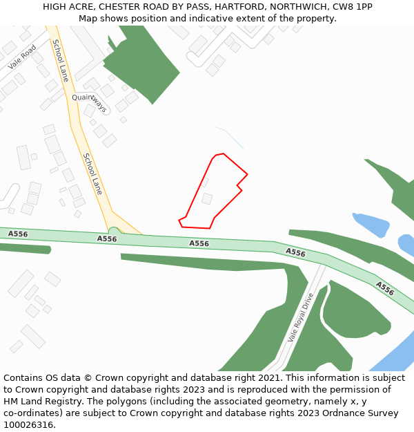 HIGH ACRE, CHESTER ROAD BY PASS, HARTFORD, NORTHWICH, CW8 1PP: Location map and indicative extent of plot