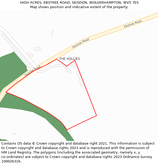 HIGH ACRES, EBSTREE ROAD, SEISDON, WOLVERHAMPTON, WV5 7ES: Location map and indicative extent of plot