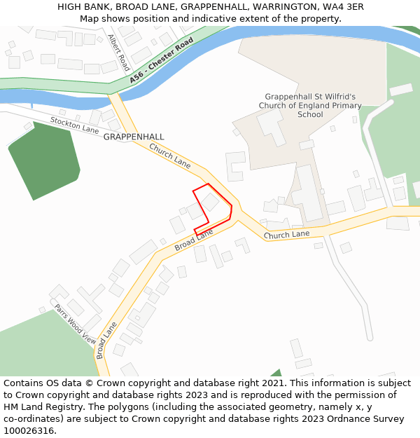 HIGH BANK, BROAD LANE, GRAPPENHALL, WARRINGTON, WA4 3ER: Location map and indicative extent of plot
