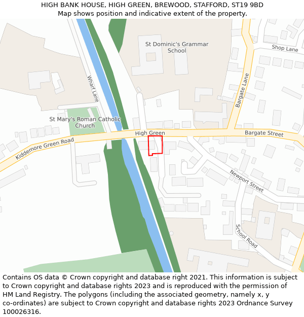 HIGH BANK HOUSE, HIGH GREEN, BREWOOD, STAFFORD, ST19 9BD: Location map and indicative extent of plot