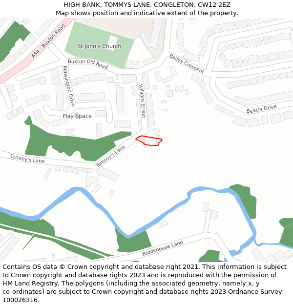HIGH BANK, TOMMYS LANE, CONGLETON, CW12 2EZ: Location map and indicative extent of plot