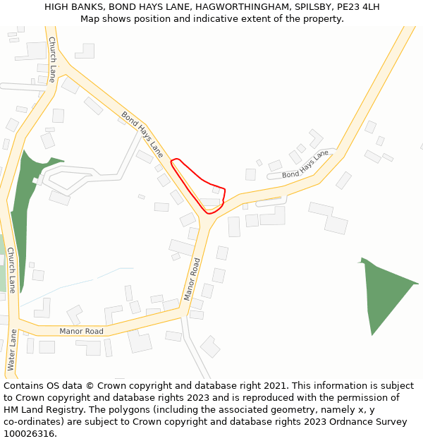 HIGH BANKS, BOND HAYS LANE, HAGWORTHINGHAM, SPILSBY, PE23 4LH: Location map and indicative extent of plot