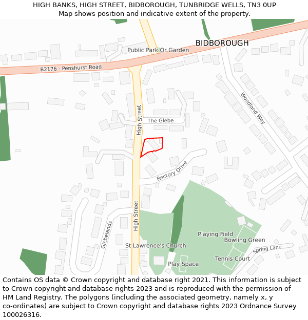 HIGH BANKS, HIGH STREET, BIDBOROUGH, TUNBRIDGE WELLS, TN3 0UP: Location map and indicative extent of plot