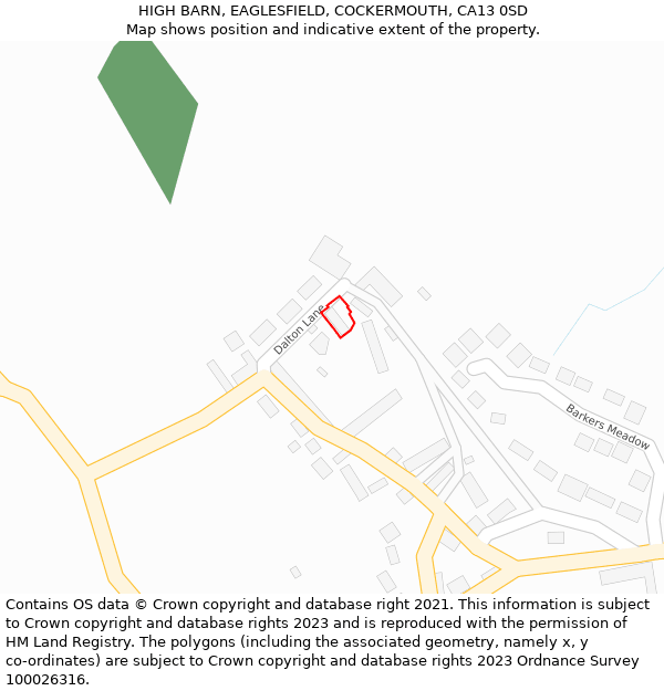 HIGH BARN, EAGLESFIELD, COCKERMOUTH, CA13 0SD: Location map and indicative extent of plot