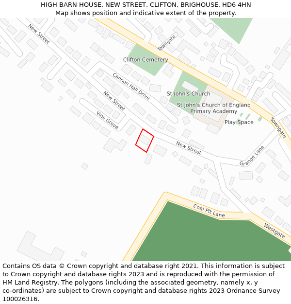 HIGH BARN HOUSE, NEW STREET, CLIFTON, BRIGHOUSE, HD6 4HN: Location map and indicative extent of plot