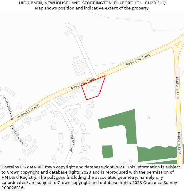 HIGH BARN, NEWHOUSE LANE, STORRINGTON, PULBOROUGH, RH20 3HQ: Location map and indicative extent of plot