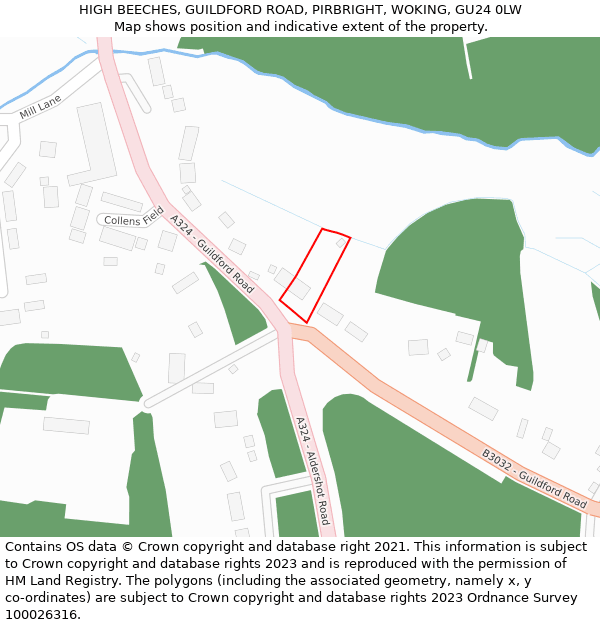 HIGH BEECHES, GUILDFORD ROAD, PIRBRIGHT, WOKING, GU24 0LW: Location map and indicative extent of plot