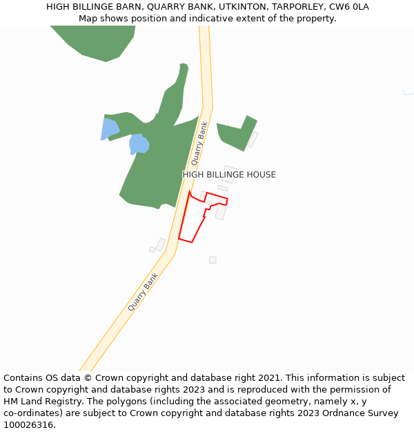 HIGH BILLINGE BARN, QUARRY BANK, UTKINTON, TARPORLEY, CW6 0LA: Location map and indicative extent of plot