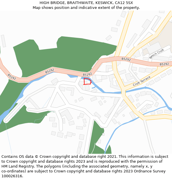 HIGH BRIDGE, BRAITHWAITE, KESWICK, CA12 5SX: Location map and indicative extent of plot