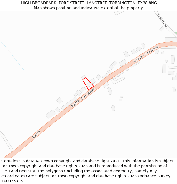 HIGH BROADPARK, FORE STREET, LANGTREE, TORRINGTON, EX38 8NG: Location map and indicative extent of plot