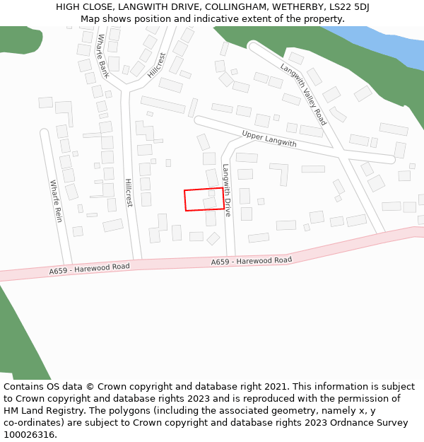 HIGH CLOSE, LANGWITH DRIVE, COLLINGHAM, WETHERBY, LS22 5DJ: Location map and indicative extent of plot