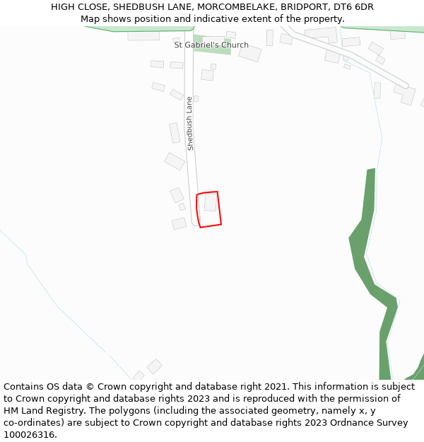 HIGH CLOSE, SHEDBUSH LANE, MORCOMBELAKE, BRIDPORT, DT6 6DR: Location map and indicative extent of plot