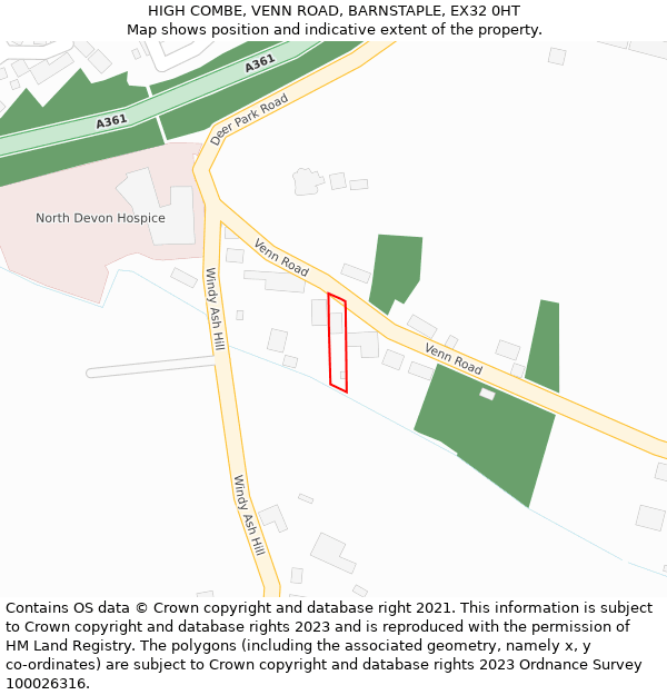 HIGH COMBE, VENN ROAD, BARNSTAPLE, EX32 0HT: Location map and indicative extent of plot