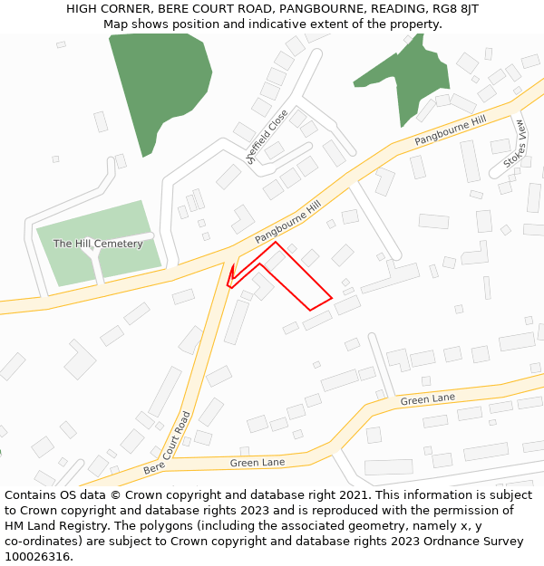 HIGH CORNER, BERE COURT ROAD, PANGBOURNE, READING, RG8 8JT: Location map and indicative extent of plot