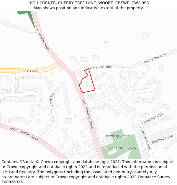 HIGH CORNER, CHERRY TREE LANE, WOORE, CREWE, CW3 9SR: Location map and indicative extent of plot