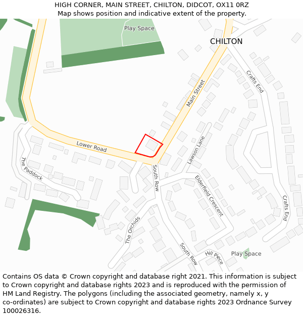 HIGH CORNER, MAIN STREET, CHILTON, DIDCOT, OX11 0RZ: Location map and indicative extent of plot