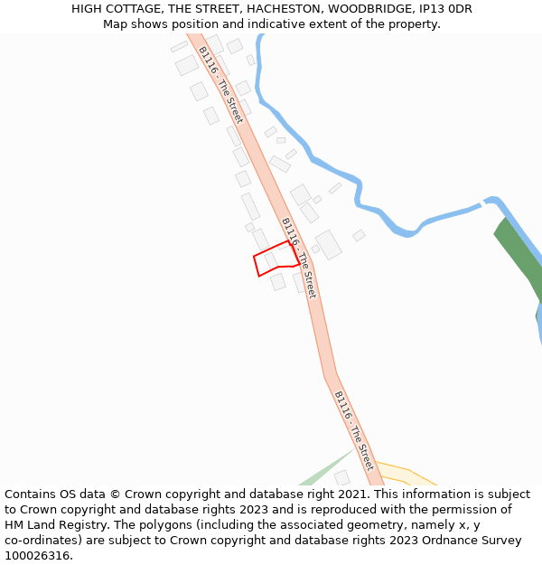 HIGH COTTAGE, THE STREET, HACHESTON, WOODBRIDGE, IP13 0DR: Location map and indicative extent of plot
