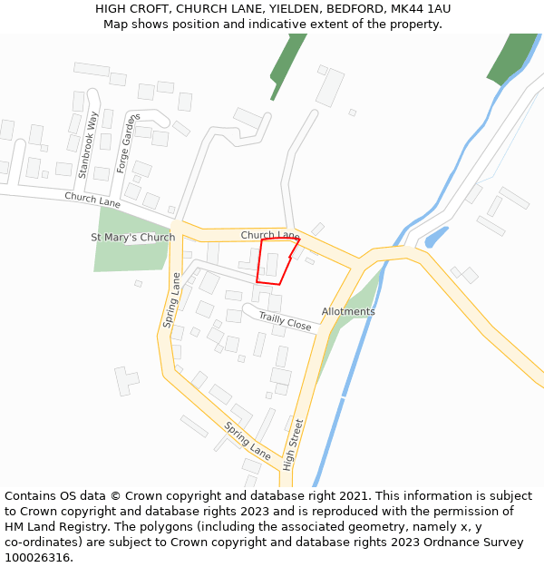 HIGH CROFT, CHURCH LANE, YIELDEN, BEDFORD, MK44 1AU: Location map and indicative extent of plot