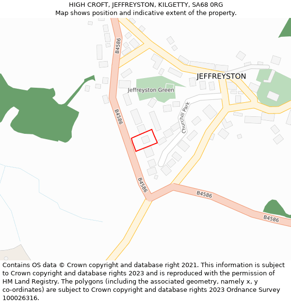 HIGH CROFT, JEFFREYSTON, KILGETTY, SA68 0RG: Location map and indicative extent of plot