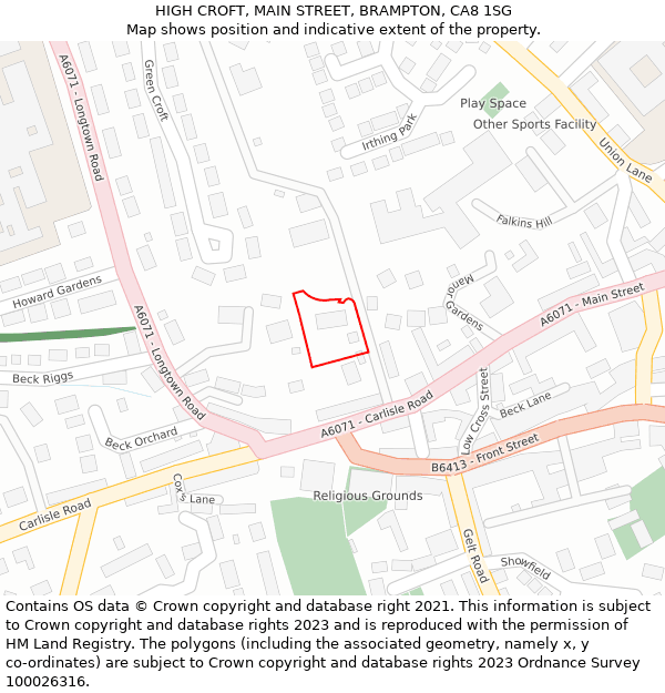 HIGH CROFT, MAIN STREET, BRAMPTON, CA8 1SG: Location map and indicative extent of plot
