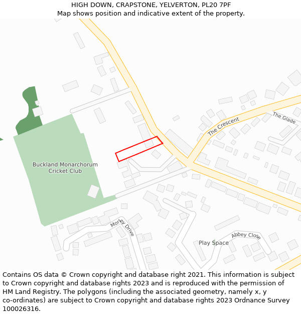 HIGH DOWN, CRAPSTONE, YELVERTON, PL20 7PF: Location map and indicative extent of plot