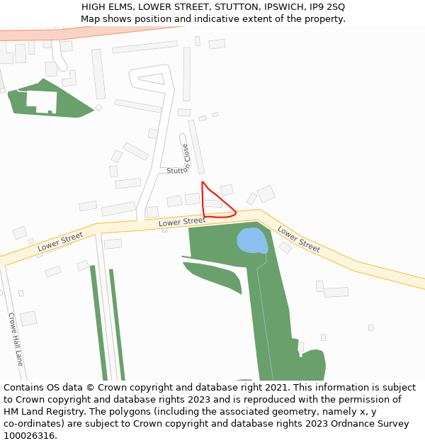 HIGH ELMS, LOWER STREET, STUTTON, IPSWICH, IP9 2SQ: Location map and indicative extent of plot