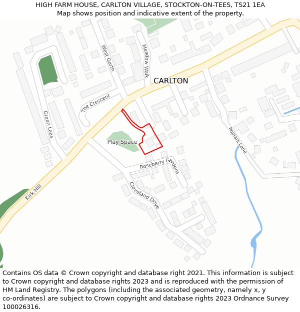 HIGH FARM HOUSE, CARLTON VILLAGE, STOCKTON-ON-TEES, TS21 1EA: Location map and indicative extent of plot