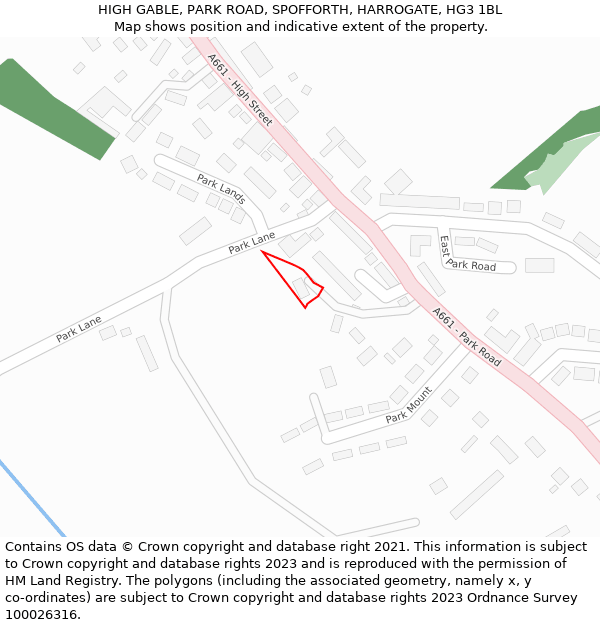 HIGH GABLE, PARK ROAD, SPOFFORTH, HARROGATE, HG3 1BL: Location map and indicative extent of plot