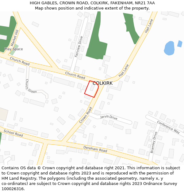 HIGH GABLES, CROWN ROAD, COLKIRK, FAKENHAM, NR21 7AA: Location map and indicative extent of plot