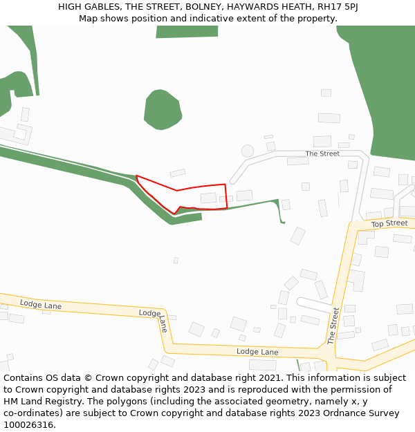 HIGH GABLES, THE STREET, BOLNEY, HAYWARDS HEATH, RH17 5PJ: Location map and indicative extent of plot