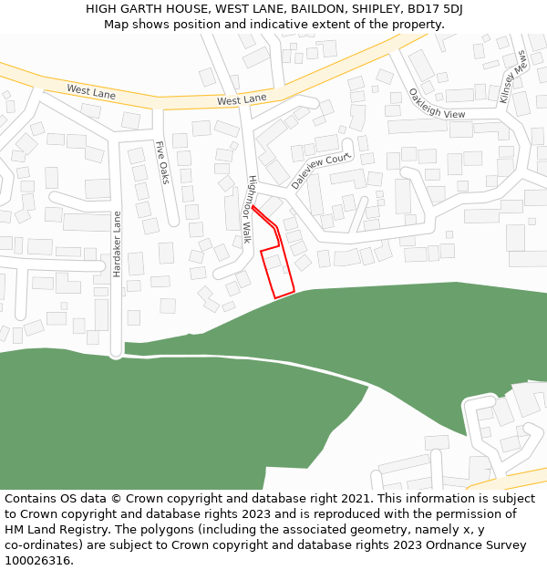 HIGH GARTH HOUSE, WEST LANE, BAILDON, SHIPLEY, BD17 5DJ: Location map and indicative extent of plot